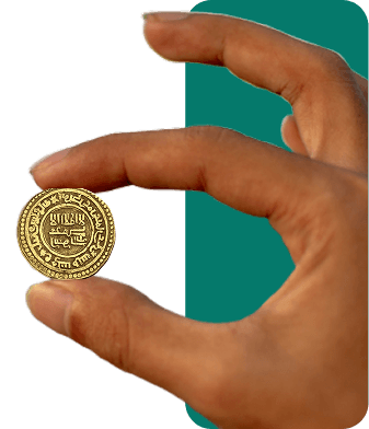 A hand holding a golden coin, symbolizing a donation.
